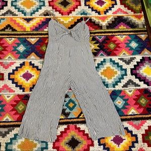 Elan Gray and White Pinstripe Spaghetti Strap Front Tie Jumpsuit Size Large